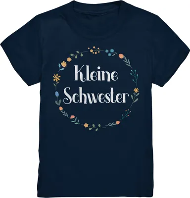 Produktbild von Kleine Schwester T-Shirt Blumenkranz Kleine Schwester Geschenk – Navy / 110/116 (5-6)