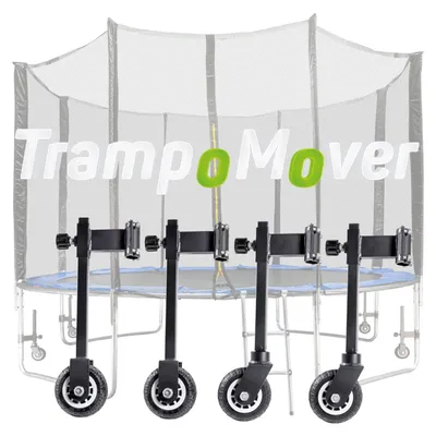 Immagine prodotto di Ruote di trasporto per trampolini TrampoMover, set di trasporto a 4 ruote con ruote su cuscinetti a sfera, ruote girevoli a 360° e con freno, robusti supporti in acciaio, facile spostamento per trampolini da 305 a 460 cm