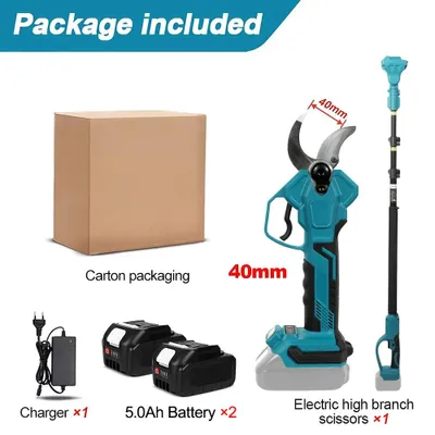 Immagine prodotto di Potatore elettrico a batteria - Potatore per rami - 3500 W - Motore brushless - Capacità di taglio 40 mm - 2 batterie - Lame in lega di alluminio