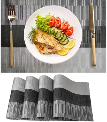Produktbild von 4er Set Platzset,rutschfest Abwaschbar Tischsets PVC Abgrifffeste Hitzebeständig Platzdeckchen,Schmutzabweisend und Waschbare,Platz-Matten für Küche Speisetisch Black