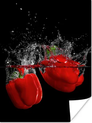 Produktbild von MuchoWow® Poster Paprika - Gemüse - Stilleben - Wasser - Rot 60x80 cm - Schlafzimmer Dekoration