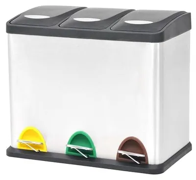 Imagen del producto de Sistema de separación de residuos de 24 litros. Cubo de basura de acero inoxidable con 3 cubos interiores
