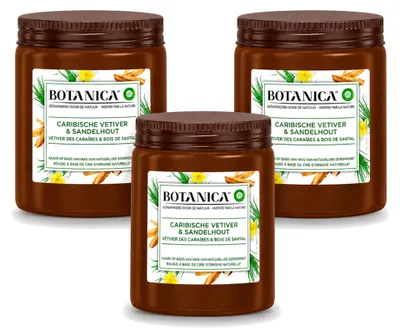 Produktbild von 3 x Botanica by Air Wick Duftkerze - Vetiver & Sandelholz - Vorteilspackung - 3 Stücke