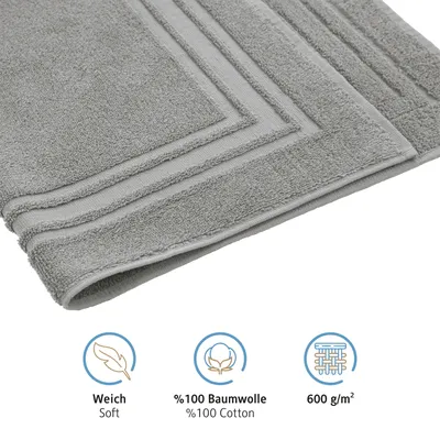 Produktbild von Komfortec Badvorleger Set 2 Teilig, Frottee Duschvorleger, Waschbar Duschmatte & Badteppich, 600 g/m² &100% Baumwolle, Saugfähig & Schnelltrocknend, 50 x 70 cm, Silber Grau