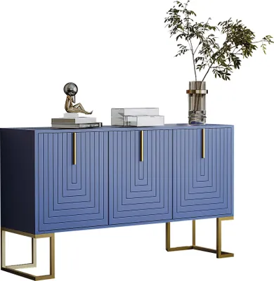 Immagine prodotto di AIORBER Credenza moderna a 3 ante con ripiani regolabili, ante a U e maniglia in metallo, per sala da pranzo e cucina, blu navy