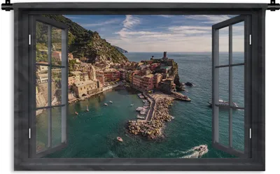 Produktbild von MuchoWow® Wandteppich Wandbehang Aussicht - Insel - Boot 90x60 cm Tapisserie Dekoration Wandtuch - Wandskulpturen - Bildteppich