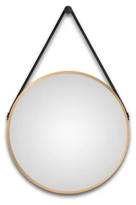 Zdjęcie produktu dla Lustro ?cienne okr?g?e Talos Gold Light Matt Ø 50 cm - lustro ?azienkowe z o?wietleniem po?rednim - wisz?cy pasek o wygl?dzie skóry - pod?wietlane lustro z neutralnym bia?ym ?wiat?em - wysokiej jako?ci matowa z?ota aluminiowa rama - lustro ?azienkowe