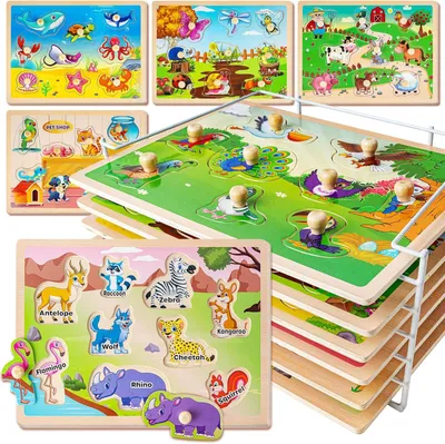 Produktbild von Holzpuzzle 6 Stück, für Kinder, Montessori Spielzeug, für Kleinkinder