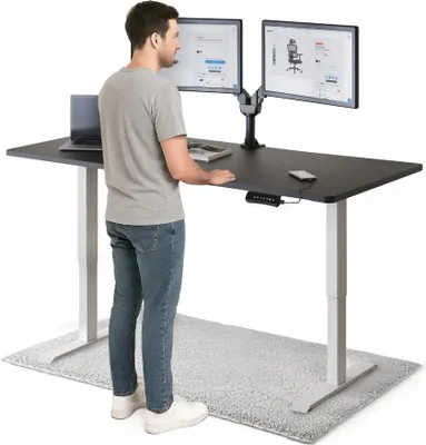 Produktbild von DESKSPACE PRO Elektrisch höhenverstellbarer Schreibtisch – 160x80 cm Memory & Kollisionsschutz, Computertisch Schwarz Tischplatte / Weißes Gestell