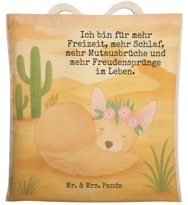 Produktbild von Mr. & Mrs. Panda shopping bag Wüstenfuchs Blumen Design - Weiß - Geschenk, Blumenkranz, Beuteltasche, Afrika, Wüste, Tasche, Glücklich, Einkaufstasche, Stoffbeutel, Tote