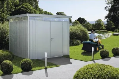 Obrázek produktu pro Plechový zahradní domek Biohort HighLine H4 dvoukřídlé dveře 254 x 254 cm stříbrný metalický