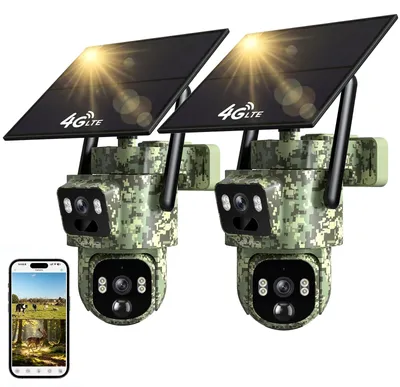 Zdjęcie produktu dla Kamera monitorująca - Solarna 4G LTE - Podwójny obiektyw 2K - Odporna na warunki atmosferyczne IP66 - Do użytku zewnętrznego i bezprzewodowo