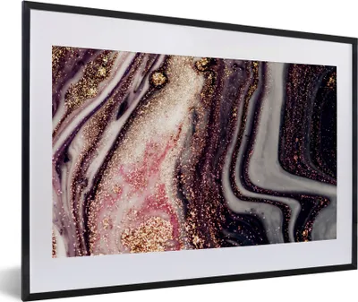 Produktbild von MuchoWow® Gerahmtes Poster Marmor - Rosa - Gold - Glitzer - Marmoroptik 60x40 cm - Poster mit Schwarzem Bilderrahmen Wandposter Rahmen Foto Bilder - Schlafzimmer - Plakat in Rahmen - Drucken