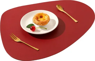 Produktbild von Tischsets,Abwaschbar Rund Doppelseitigen rutschfest Platzdeckchen Leder Kunstleder Tischset Lederoptik Platzset (Rot)