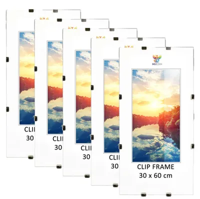 Produktbild von MG Design Cliprahmen Set 3 Stück 30x60 cm - rahmenlos mit Acrylglas & HDF-Rückwand, für Fotos/Poster/Puzzle, hoch/quer