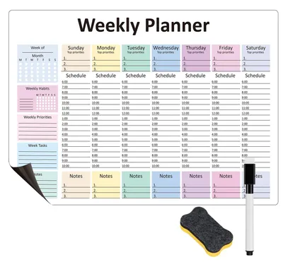 Image de Planificateur hebdomadaire magnétique, avec porte-stylos, effaçable à sec, pour le bureau
