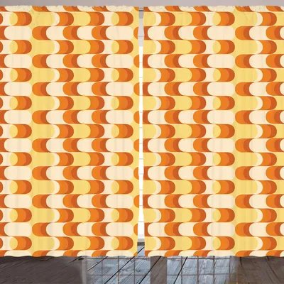 Zdjęcie produktu dla ARANDE Retro zasłona, falisty wzór w kształcie półksiężyca tworzy artystyczny wzór w różnych odcieniach, 280 x 225 cm, pomarańczowy, żółty, piaskowy