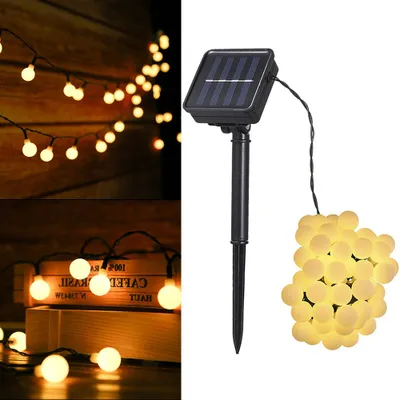 Obrázek produktu pro 6,9 metrů solární venkovní osvětlení s 50 LED kuličkami, 8 režimů osvětlení, vodotěsné, teplá bílá barva, solární noční osvětlení