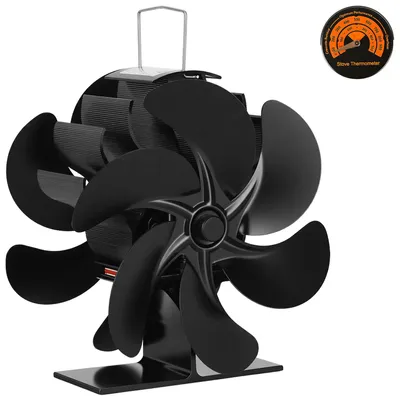 Obrázek produktu pro Vigevee, ventilátor do kamna s 12 lopatkami, oboustranný, pro kamna, ventilátor poháněný teplem, bez nutnosti elektrického napájení, s teploměrem pro kamna na dřevo
