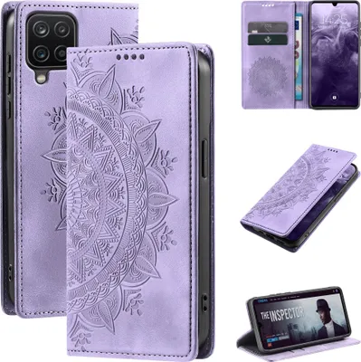 Produktbild von Mandala Handyhülle für Samsung Galaxy A12 RFID Schutz Klapphülle Case Cover Design Schutzhülle Farbe: Violett