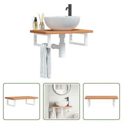 Immagine prodotto di The Living Store Mensola per lavabo a parete in acciaio e faggio massiccio