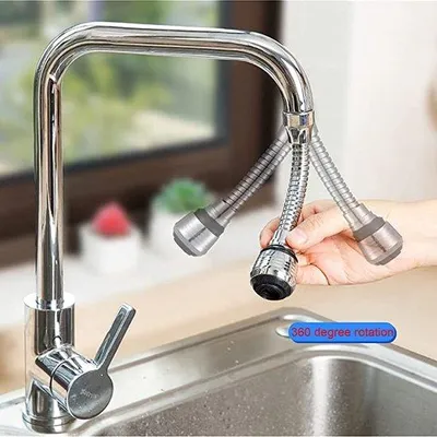 Produktbild von Wassersparender Küchenhahn-Aufsatz aus Chrom und Edelstahl, 15 cm, 2 Strahlarten, 360° drehbar