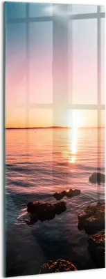 Produktbild von Designer Glasbild - Wandbild - Glas Bild - 50x125 cm - Felsen Bei Sonnenuntergang