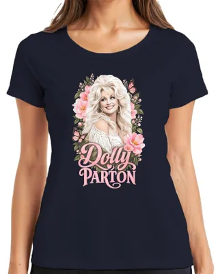Zdjęcie produktu dla Dolly Parton, piosenkarka country, motyle, ikona Nashville, damska koszulka, kolor granatowy, rozmiar M