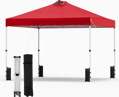 Zdjęcie produktu dla COSTWAY Pawilon 3x3m, pawilon składany typu pop-up, odporny na zimę, pawilon ogrodowy z 4 workami z piaskiem, śledziami, linami i torbą na kółkach, namiot imprezowy, osłona przeciwsłoneczna, czerwony