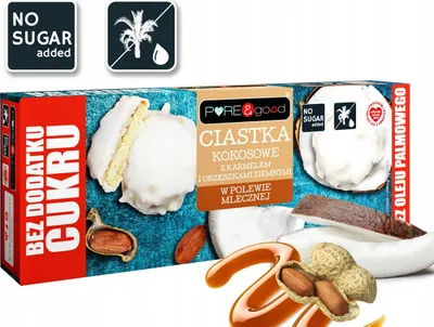 Produktbild von Kokoskekse mit Karamell und Nüssen, ohne Zuckerzusatz, PURE&good 128g