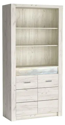 Produktbild von Masseno Buchregal ZERI,Ideal für Büro, Wohnzimmer oder Lesezimmer, Stil Modern, 96x42x192 cm, Ausführung Matt, Eiche Bianco