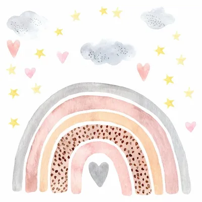 Immagine prodotto di Adesivo da parete a forma di arcobaleno con nuvole e stelle – Decorazione per la parete della cameretta dei bambini