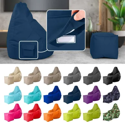 Produktbild von Green Bean® 2er Set Sitzsack + Hocker "Cozy+Cube" - mit EPS Perlen Füllung - robust waschbar schmutzabweisend - Dunkelblau