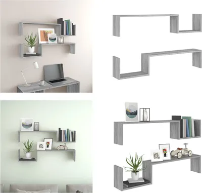 Obrázek produktu pro vidaXL Nástěnné police 2 ks. Grey Sonoma 100x15x20 cm Materiál na bázi dřeva - Nástěnná police - Nástěnné police - Plovoucí police - Plovoucí policová jednotka