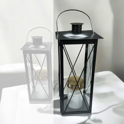 Produktbild von eberin · Elegante Schwarze Grablampen im Set aus Stahl · wetterfeste Grablampe mit Glasscheiben (Maße 15 x 15 x 34,2 cm – für 6-Tage-Brenner)