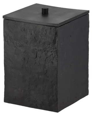 Produktbild von Eckiger abfalleimer aus polyresin mit steineffekt und mattschwarzem bambusdeckel 8l - schwarz - Tendance