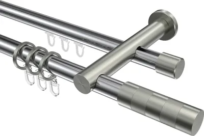 Produktbild von Interdeco Rundrohr-Innenlaufstange / Gardinenstange (Kombination) Chrom / Edelstahl-Optik, Typ Platon Mavell (Zylinder), 20 mm Ø 2-läufig, 160 cm