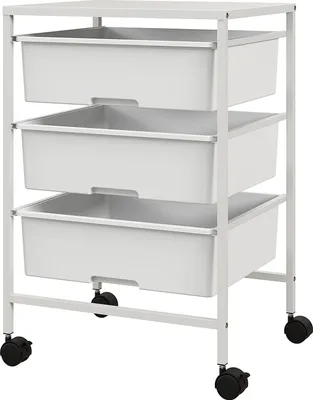 Image de Chariot de service à roulettes avec 3 poignées, chariot de rangement pour cuisine, salon, 40,8 x 33,5 x 60,5 cm, blanc