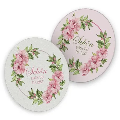 Produktbild von itenga 40x Bierdeckel rund Schön dass du da bist Vintage Blumen rosa grün