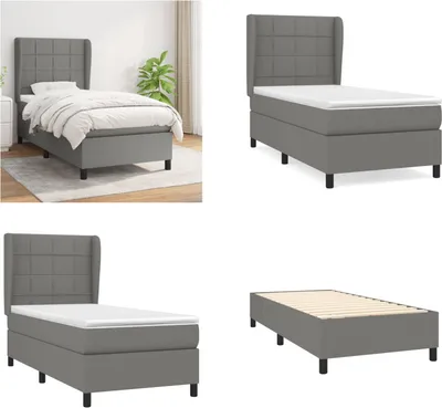 Immagine prodotto di vidaXL Letto boxspring con materasso in tessuto grigio scuro 90x200 cm - Letto boxspring - Boxspringbetten - Bett - Schlafzimmermöbel