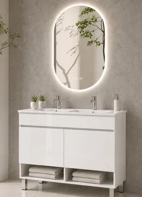 ORIGEN BATH NEBARI Badmöbel mit Füßen und Waschbecken 120x45 cm, Weiß