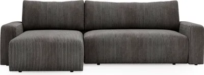 Produktbild von Kaiser Möbel Ecksofa mit schlaffunktion und bettkasten, Couch L form, Schlaffunktion ARAGON Dicker Cord Dunkelgrau Ottomane Links
