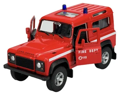 Image de Welly, Land Rover Defender, camion de pompiers, modèle réduit en métal, échelle 1:34, neuf dans sa boîte. Référence : 43801
