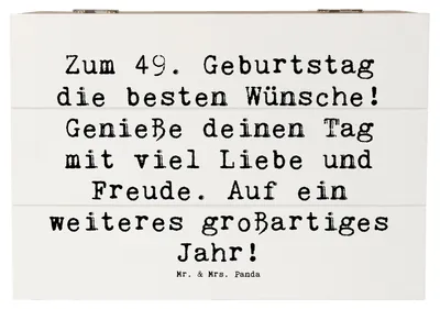 Produktbild von Mr. & Mrs. Panda Truhe Spruch 49. Geburtstag Wünsche 22 x 15 cm - Weiß - Geschenk, Freude, Holz Aufbewahrungsbox, Geburtstagssprüche, Aufbewahrungskiste, Box, Geschenkbox