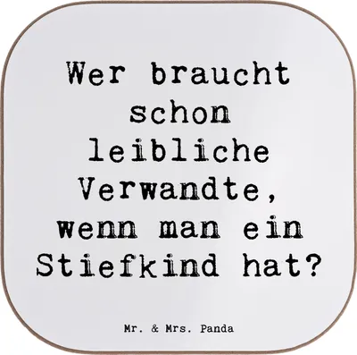 Produktbild von Mr. & Mrs. Panda Personalisierte Glasuntersetzer Stiefkindliebe - Weiß - Geschenk, einzigartige Designs, Bierdeckel Personalisiert, Personalisierter, Familienliebe, Humor