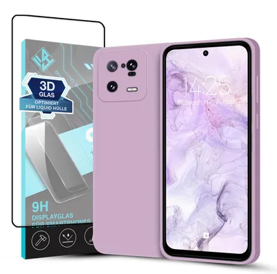Produktbild von Hülle für Xiaomi 13 Pro 5G mit 9H Displayglas Displayschutz Case Cover Bumper Smartphone Softgrip Schutzhülle Farbe: Lila