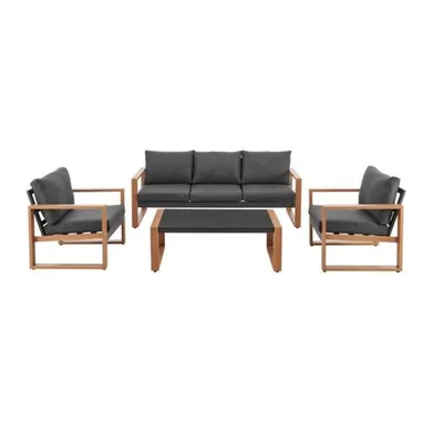 Image de Meuble de jardin en résine tressée avec coussins - 5 personnes - Puerto - Gris foncé