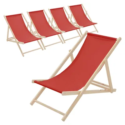 Produktbild von ECD Germany 5x Liegestuhl klappbar aus Holz, Rot, bis 120kg, 3 Liegepositionen, Sonnenliege Gartenliege Relaxliege Strandliege Liege Strandliegestuhl