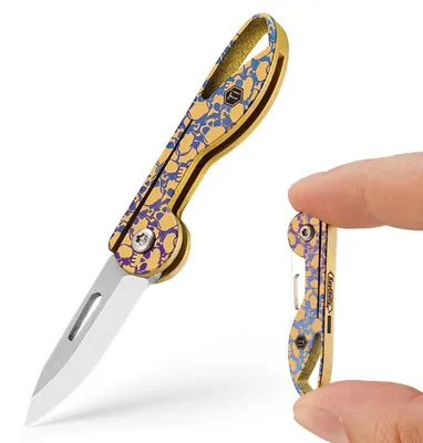 Produktbild von Klappmesser Mini EDC Titan Schlüsselanhänger TC4 Titanlegierung 7cr17Mov Stahl Knochen S