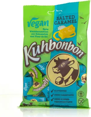 Produktbild von Kuhbonbon Salted Caramel vegan - Weichkaramellen mit Meersalz 165g